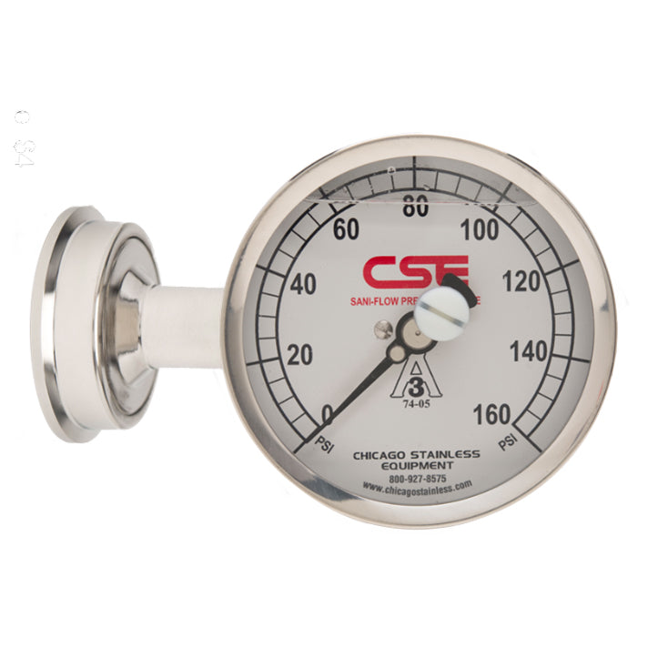 3-1/2” (90mm) Sani-Flow Pressure Gauge with Side Mount