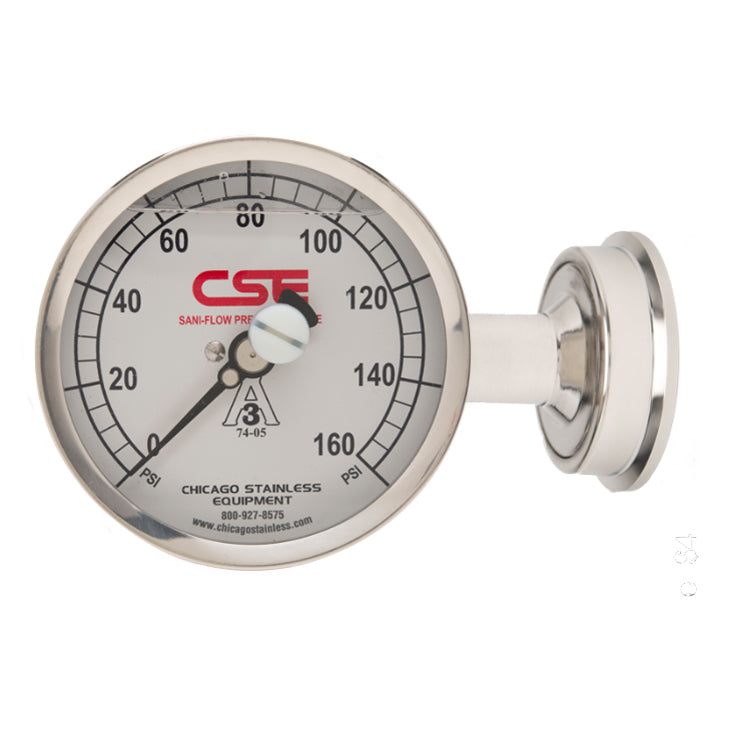 3-1/2” (90mm) Sani-Flow Pressure Gauge with Side Mount