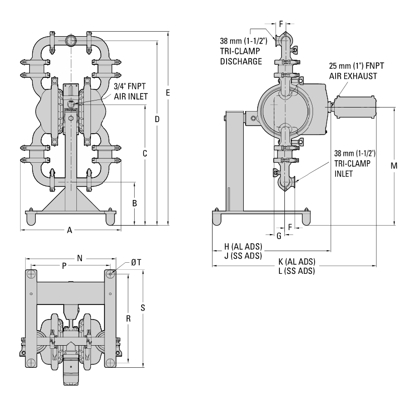 Wilden PS4 (1-1/2") Saniflo Hygienic AODD Pump